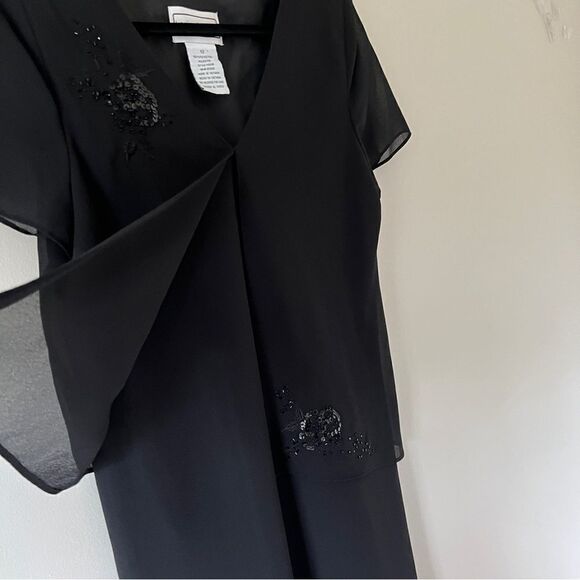 Karin Stevens Black Chiffon Embellished Embroidered Maxi Formal Dress Size 12 - Picture 8 of 11